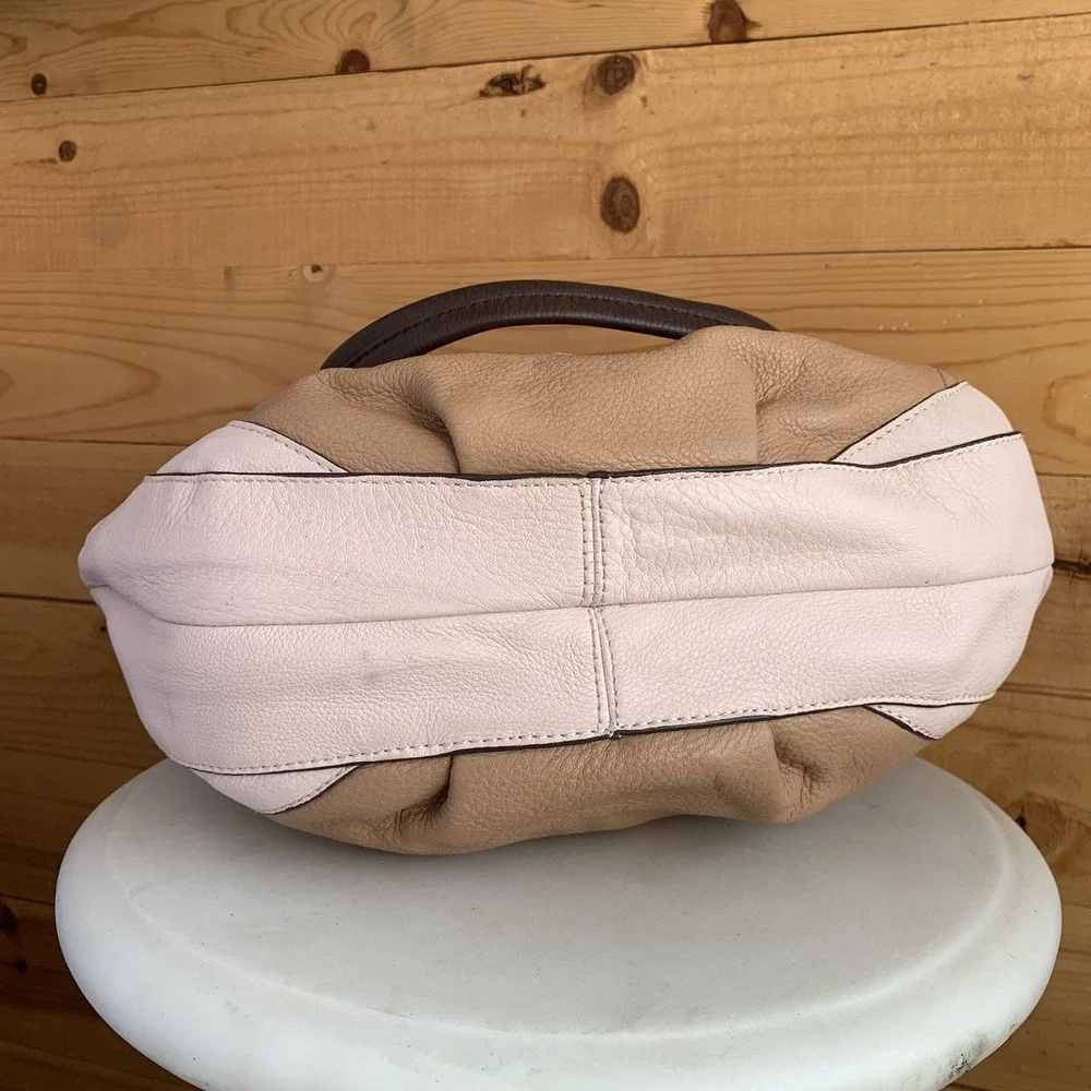 OrYANY‎ Lyssie Tan/Pink/Brown Colorblock Soft Pebbled Leather Tote Hobo Purse